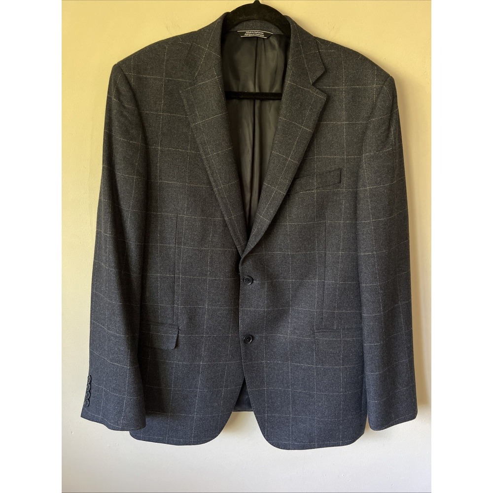 Saks Fifth Ave Men's Cashmere Windowpane Blazer 44R Slim Jacket Sport Coat